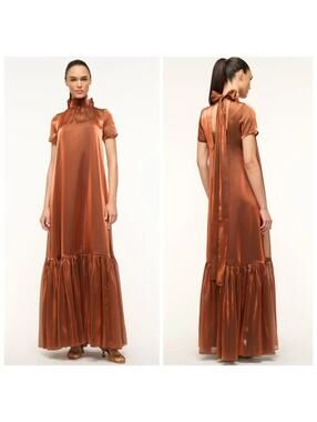 NWT STAUD Calluna Copper Iridescent Ilana Designer Maxi Gown Dress Large